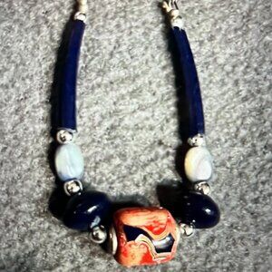 Abstract Art Glass Focal Bead Necklace | Handcrafted Artisan Statement Piece